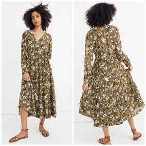 NWT Madewell Cinch Waist Cinch-waist Tiered Midi Dress in Wildblooms